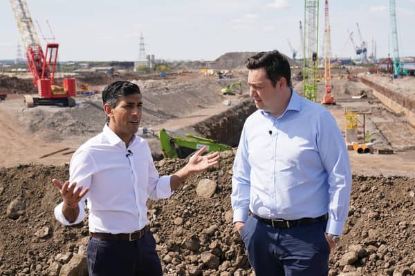 Rishi Sunak speaks with Tees Valley Mayor Ben Houchen, during a visit to Teesworks in Redcar in July 2022.