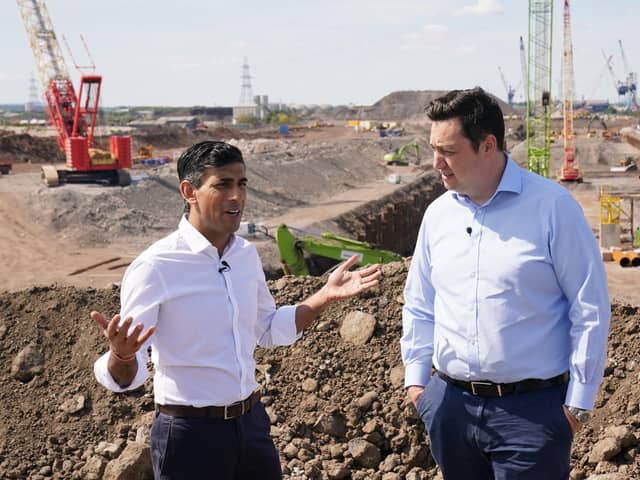 Rishi Sunak speaks with Tees Valley Mayor Ben Houchen, during a visit to Teesworks in Redcar in July 2022.