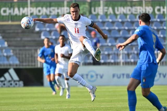 ENGLAND CAPTAIN: Harvey Vale in action in this summer's European Under-19 Championship semi-final football against Italy
