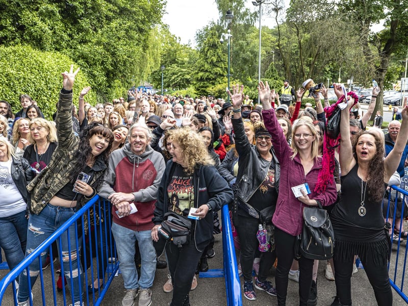 Revellers look forward to an evening of rock at the Open Air Theatre.