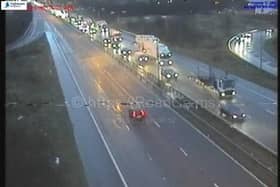 There are delays on the M62 eastbound near Brighouse following an earlier crash (Photo: motorwaycameras.co.uk)