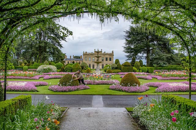 Garden supervisor Georgina Yates shaping the topiary at Brodsworth Hall near Doncaster photographed for The Yorkshire Post by Tony Johnson.