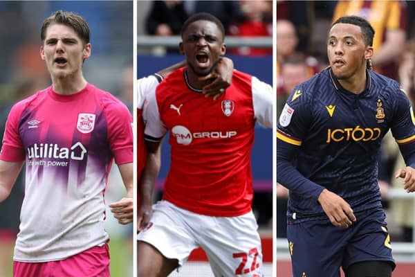 YOU'RE IN: Huddersfield Town's Jack Rudoni (left), Rotherham United's Hakeem Odoffin and Bradford City's Romoney Crichlow all make this week's White Rose line-up - but who joins them?