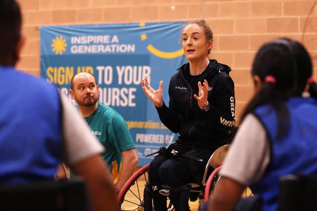 Paralympian Siobhan Fitzpatrick speaks at Bradford Girls Grammar School.
