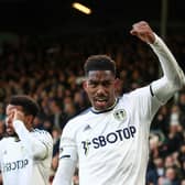 LEEDS, ENGLAND - FEBRUARY 25: Junior Firpo of Leeds United celebrates after scoring their sides first goal during the Premier League match between Leeds United and Southampton FC at Elland Road on February 25, 2023 in Leeds, England. (Photo by George Wood/Getty Images)