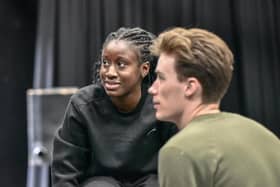 Effie Ansah and Nathaniel McCloskey in rehearsals for Noughts and Crosses at York Theatre Royal.