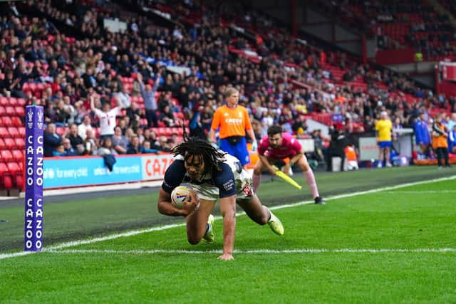 Dom Young scores his third try. (Picture: Mike Egerton)