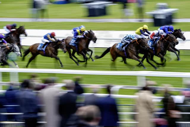 Winner: Saffie Osborne riding Maybe Not (red sleeves) to win The Oakmere Homes Hambleton Handicap at York in May. (Photo by Alan Crowhurst/Getty Images)