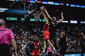 Aiming high: Action from Sunday's BBL Play-off final between London Lions (black shirts) and Leicester Riders. (Picture courtesy of British Basketball League)