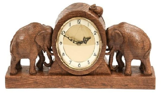 Workshop of Robert ‘Mouseman’ Thompson, an Oak Mantel Clock, circa 1967 – Sold for £10,000