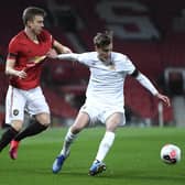PRESTIGIOUS COMPETITION: Niklas Haugland (right) playing for Leeds United in the 2019-20 FA Youth Cup at Manchester United's Old Trafford