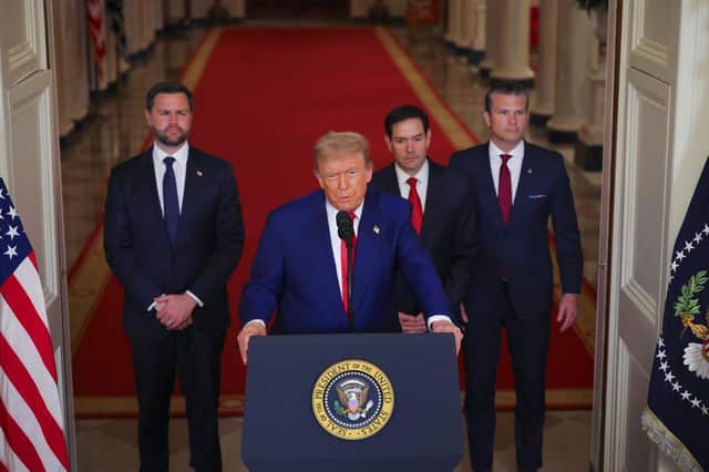 U.S. President Donald Trump delivers an address to the nation from the White House on June 21, 2025 in Washington, D.C. President Trump addressed the three Iranian nuclear facilities that were struck by the U.S. military early Sunday. (Photo by Carlos Barria - Pool/Getty Images)