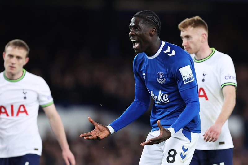 Sinking feeling for Amadou Onana and Everton because despite their late equaliser against Spurs, they will go down with 36 points (Picture: Alex Livesey/Getty Images)