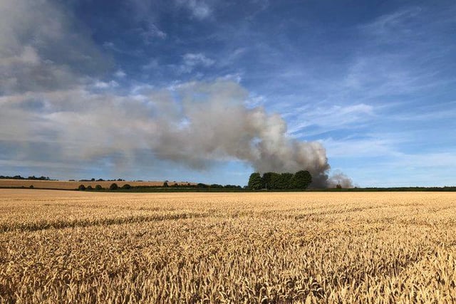 Fire crews tackled a fire in a field of cut corn in Lenham Maidstone, which covered approximately 1.5 hectares of land