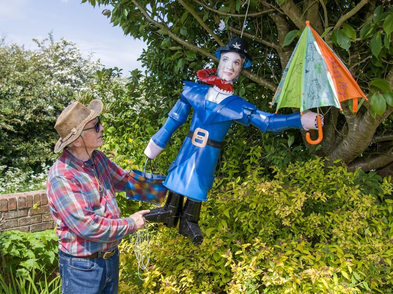 Alan Sanders with Mary Poppins ready for the fifth Flamborough Flowerpot Festival