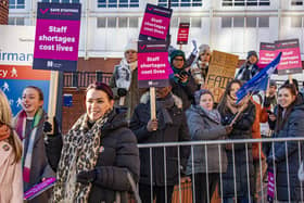 Nursing staff on the picket line outside the Leeds General Infirmary. PIC: Tony Johnson