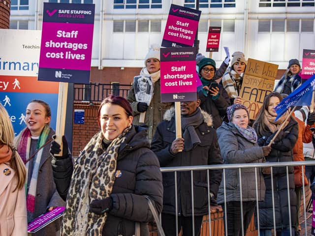 Nursing staff on the picket line outside the Leeds General Infirmary. PIC: Tony Johnson