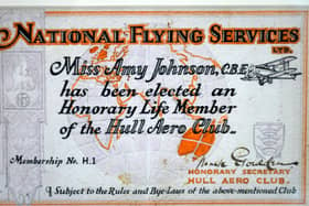 Amy Johnson's original Hull Aero Club membership certificate.