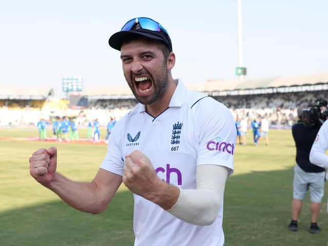 Mark Wood of England celebrates after winning the Second Test Match between Pakistan and England at Multan Cricket Stadium (Picture: Matthew Lewis/Getty Images)