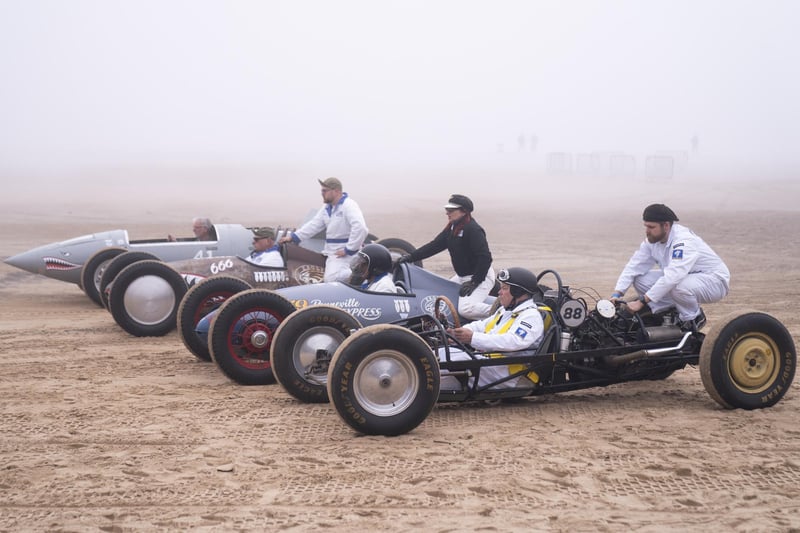 Vintage vehicles during  Race The Waves 2024 on Bridlington's South beach in Yorkshire. Danny Lawson/PA Wire