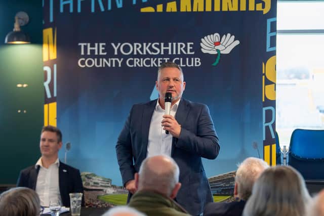 Darren Gough, pictured speaking at the recent Yorkshire EGM at Headingley, has paid tribute to Jonny Bairstow ahead of his 100th Test appearance. Picture by Allan McKenzie/SWpix.com