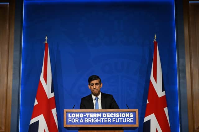 Prime Minister Rishi Sunak delivers a speech on the plans for net-zero commitments in the briefing room at 10 Downing Street. PIC: Justin Tallis/PA Wire
