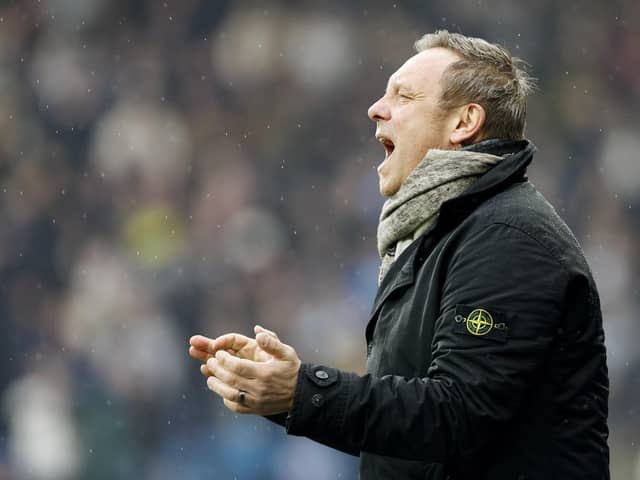 Huddersfield Town manager Andre Breitenreiter gestures during the Sky Bet Championship match against West Brom at the John Smith's Stadium. Photo: Richard Sellers/PA Wire.