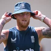 England captain Ben Stokes looks on during a net session at the Rajiv Gandhi International Stadium ahead of the First Test against India. Photo by Stu Forster/Getty Images.