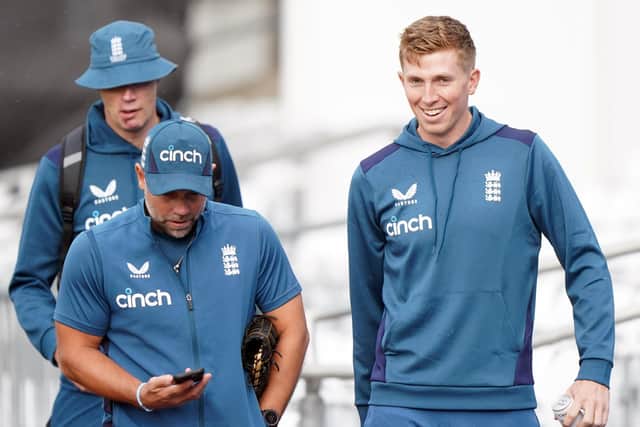 LEADING MAN: England's Zak Crawley (right) ahead of a nets session at Headingley on Tuesday. Picture: Tim Goode/PA