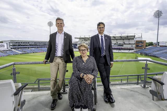 Yorkshire County Cricket Club CEO Stephen Vaughan with interim Chair Baroness Tani Grey Thompson & new Chair nominee Harry Chathli. Picture by Allan McKenzie/SWpix.com
