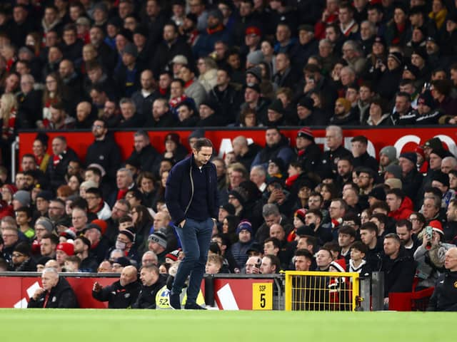 MANCHESTER, ENGLAND - JANUARY 06: Frank Lampard, Manager of Everton during the Emirates FA Cup Third Round match between Manchester United and Everton at Old Trafford on January 06, 2023 in Manchester, England. (Photo by Naomi Baker/Getty Images)