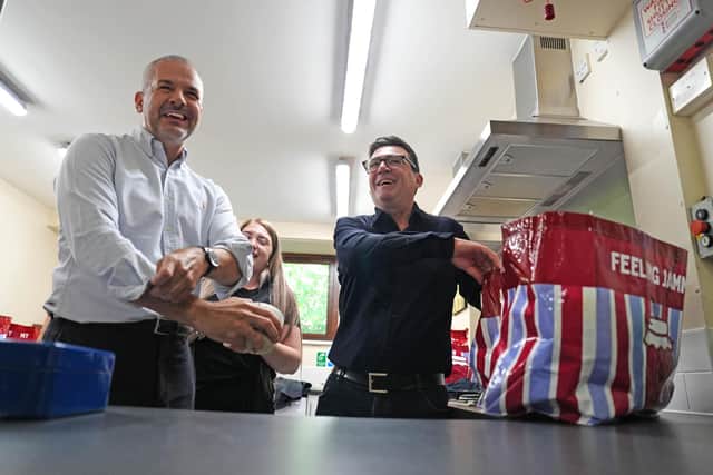 Prime Minister Andy Burnham, with Metro Mayor of South Yorkshire Oliver Coppard (left), during a visit to a family centre in Sheffield. PIC: Annabel Lee-Ellis/PA Wire