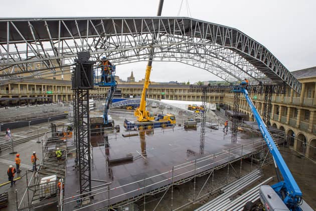 The stage for concerts under construction at The Piece Hall this week. PIC: Jim Fitton