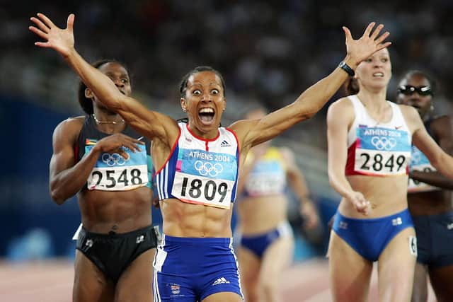Famous image: The night in Athens in 2004 when Kelly Holmes of Great Britain crossed the line first to win the Olympic 800m title after a career blighted by injuries that required great resilience. (Picture: Stu Forster/Getty Images)