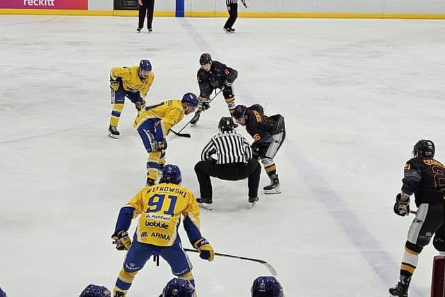FAMILIAR FACES: Hull Seahawks and Leeds Knights locked horns once again at Hull Ice Arena.