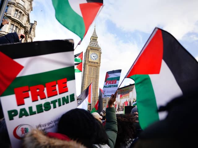 Protesters in Parliament Square during a pro-Palestine march in central London. PIC: James Manning/PA Wire