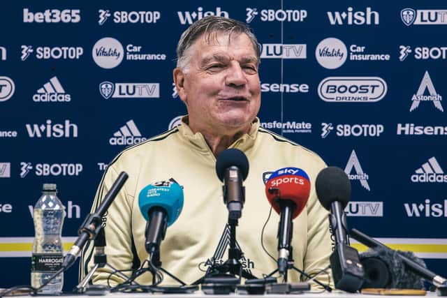 BIG SMILE: Leeds United manager Sam Allardyce speaks to the media