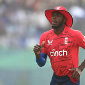 SETBACK: England bowler Jofra Archer, pictured during the 1st T20 International between Bangladesh and England at Zahur Ahmed Chowdhury Stadium in March this year. After a short stint with Mubai Indians in the IPL, he is back home nursing an injury. Picture: Gareth Copley/Getty Images.