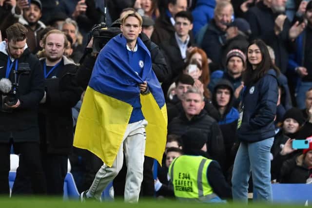 BIG-MONEY SIGNING: Chelsea's Ukrainian midfielder Mykhailo Mudryk is introduced to Stamford Bridge