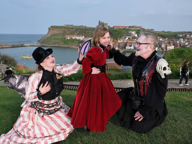 Whitby Goths . Taking a break Kitten and Richard tend to Betsy's wings.. . pic Richard Ponter