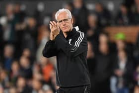 LONDON, ENGLAND - OCTOBER 20: Mick McCarthy, Manager of Cardiff City applauds the fans prior to the Sky Bet Championship match between Fulham and Cardiff City at Craven Cottage on October 20, 2021 in London, England. (Photo by Justin Setterfield/Getty Images)