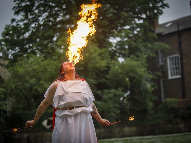 Fire-breathing at Eboracum Roman Festival. Credit: Gareth Buddo