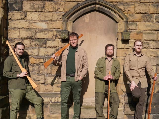 Left to right: Breakout Arts actors Kyle Baker, Peter Williamson, Owen Jones and Mitchell Nutttall will play the four Rotherham men who fought in the Spanish Civil War. Picture by Charlotte Lamb.
