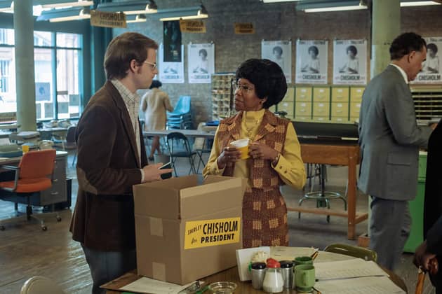 Regina King as Shirley Chisholm and Lucas Hedges as Robert Gottlieb in Shirley. Picture: Netflix