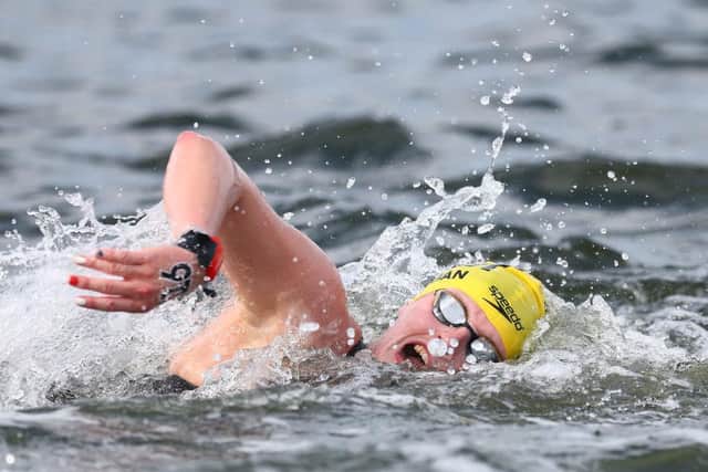 Making waves: Amber Keegan swimming for Great Britain at last year's world championships barely a year after switching to open water swimming. In Doha today she swims for a place in the Olympics (Picture: Clive Rose/Getty Images)
