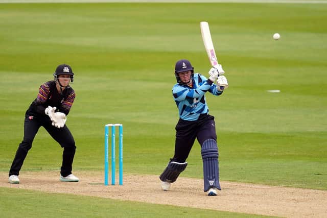 DRIVING FORCE: Northern Diamond’s Hollie Armitage plays through mid off against Central Sparks in the Charlotte Edwards Cup match at Edgbaston. Picture: Nick Potts/PA