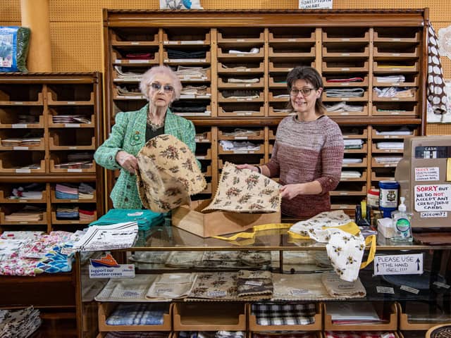Senior shop assistant Joan Clubley with shop manager  Sue Walker at Ernest Whiteley and Co, Bridlington which is closing in the next few months after trading for around 120 years following the death of owner Ann Clough, photographed by Tony Johnson for The Yorkshire Post.
