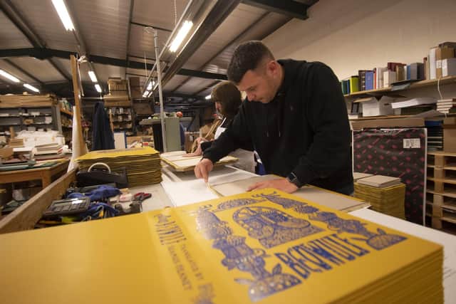 Danny Mackintosh and Susan Barry pictured at work on the  limited edition of Beowulf, one of the oldest known works of English literature. Picture taken by Yorkshire Post Photographer Simon Hulme