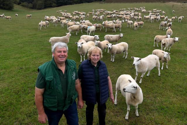 Chris and Sheila Leckenby pictured with their sheep on their farm Oxclose Farm, Pockley