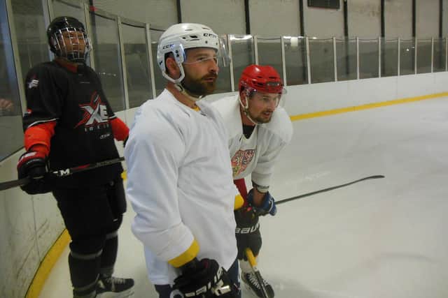 LEADING MAN: Sam Zajac - centre - pictured at one of the first Leeds Chiefs' practice sessions in the summer of 2019 at Bradford Ice Arena.